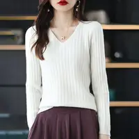 Women Sweater Long Sleeve Top Knitted Pullover V-Neck Fashion Sweater Woman Winter 2022 Basic Female Clothing Soild OL Sweaters - Image 4