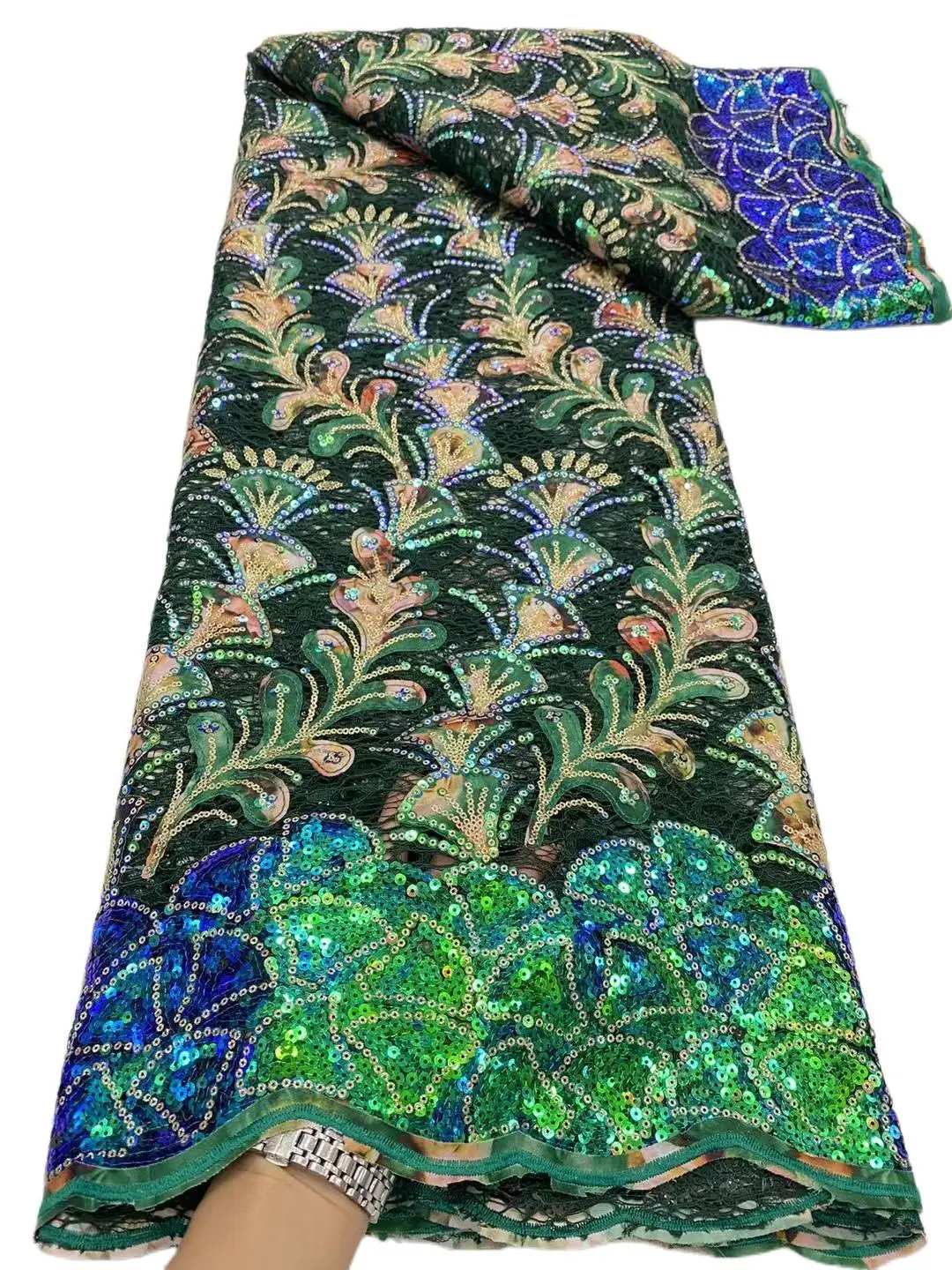 

Latest Classic Elegant Mixed Colors Embroidery Flocking Lace With sequince Fabric Lace For Evening Party Dress NN978_A