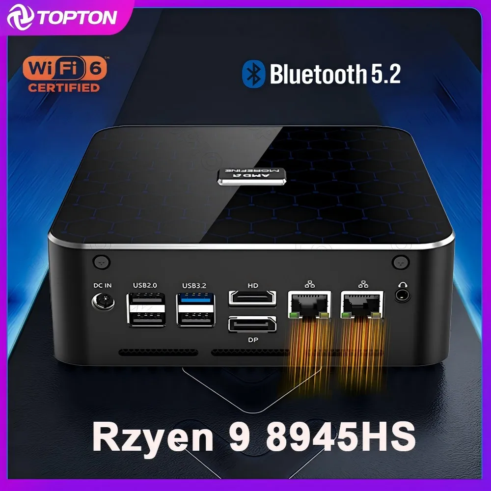 Topton AMD AI Mini PC Rzyen 9 8945HS 7 8845HS 2xDDR5 2xPCIe4.0 2x2