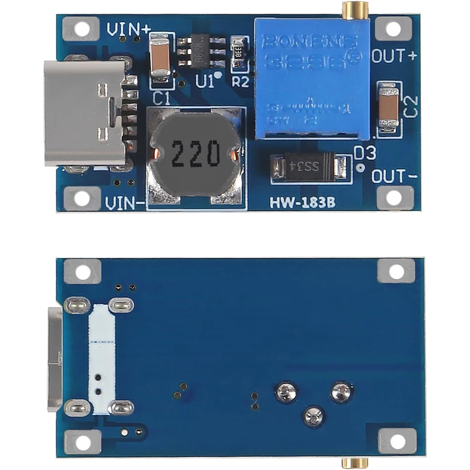 MT3608 Adjustable Voltage Regulator Pack - 10pcs Boost Converter Modules with Micro USB Type-C Connection