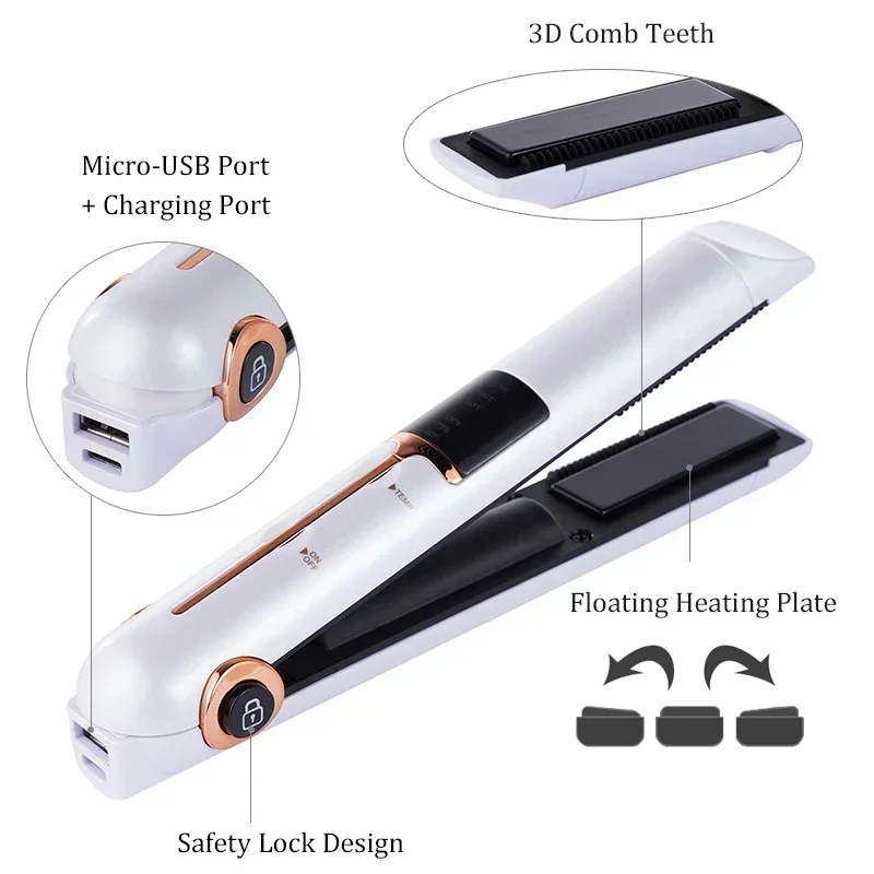 Portable Wireless hair straightener With Power Bank Function Rechargeable Hair Straightening Curling Flat Iron For Home Travel