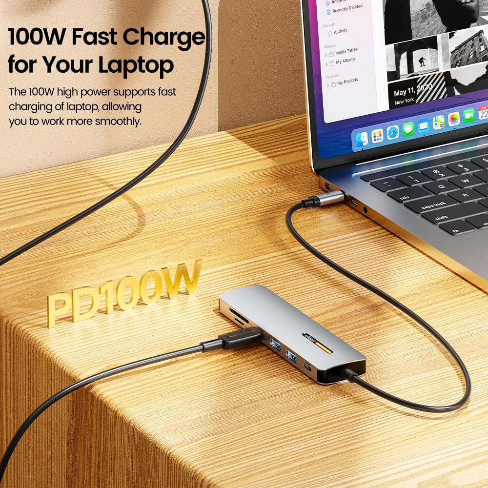 Toocki USB 3.0 HUB Type C To HDMI-Compatible 4K 30Hz 7 in 1 Docking Station PD100W Adapter For Macbook Air Pro iPad Pro Laptop