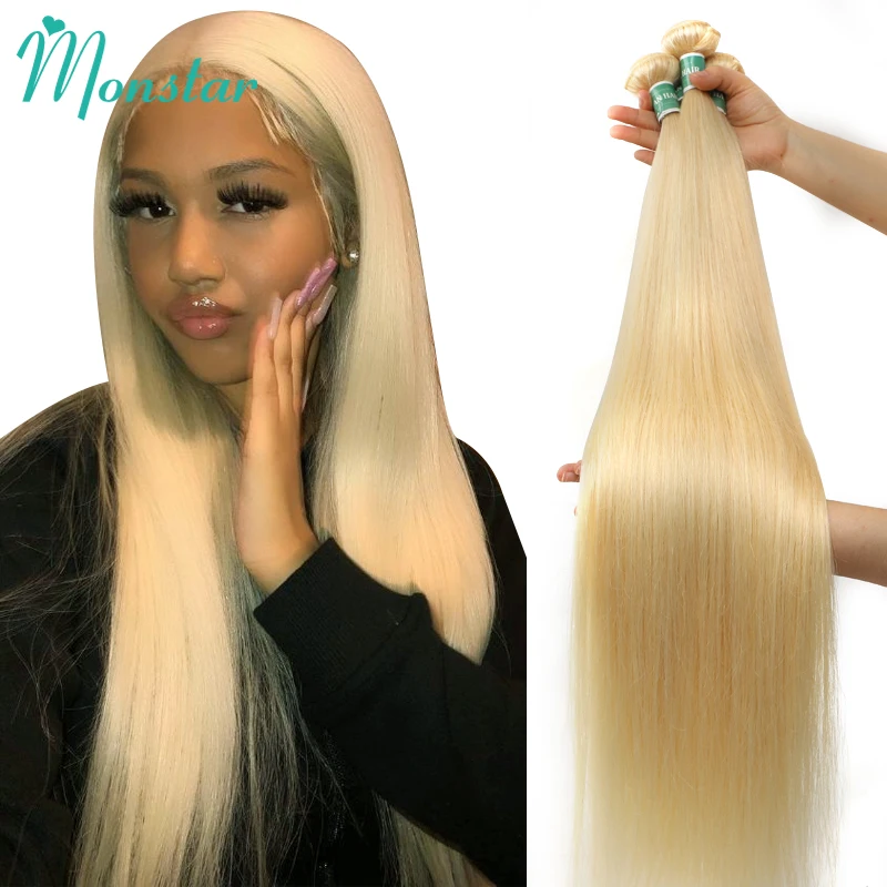 Human Hair Extensions 613 Blonde Colored 30 Inch Straight Human Hair Bundles Brazilian Hair Weave 100% Human Remy Extensions