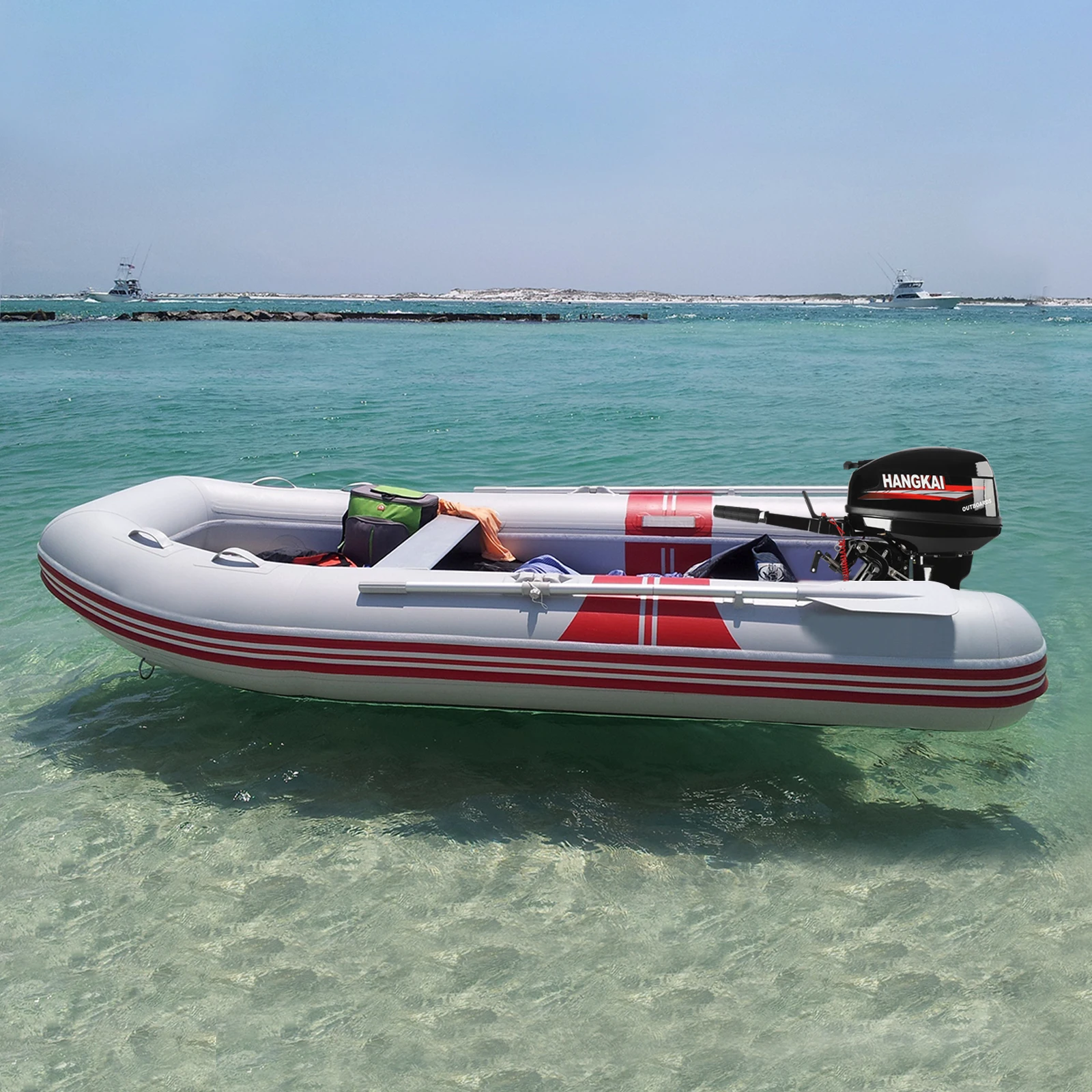 Hangkai 18 HP Boat Outboard Motor Long Shaft, 2 Strokes Inflatable Gasolina Boat Outboard Engine,Water Cooling System maytech 65162 sensored and sensorless electric inboard boat motor ip68 for water scooter inflatable jet surfboard