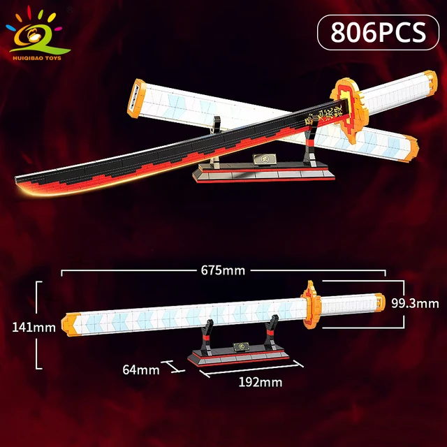 HUIQIBAO Samurai Nichirin Sword Building Blocks Rengoku Blade Katana Demon Slayer Anime Butterfly Knife Weapon Bricks Child Toys 4