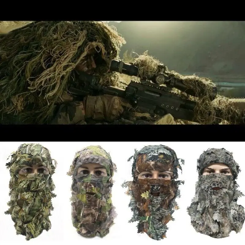 

3D Camouflage Leaf Ghillie Suit Face Mask Paintball Outdoor Camping Hunting Training Woodland Mask Integrated Camouflage Hood