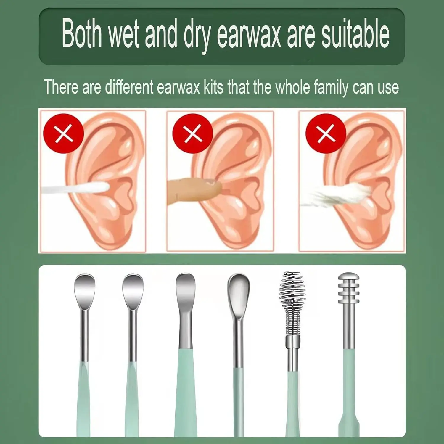 6Pcs/set Ear Cleaner Ear Wax Pickers Stainless Steel Earpick Wax Remover Piercing Kit Earwax Curette Spoon Care Ear Clean Tools 3