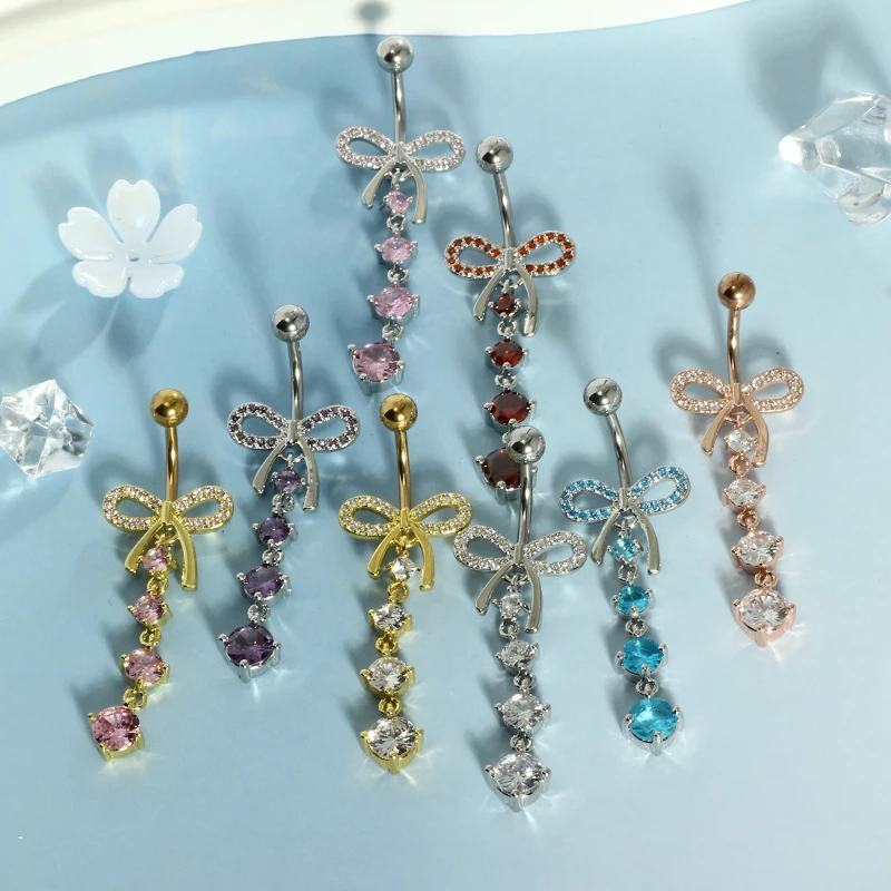 wholesales long Bow Dangle Belly Button Piercing Navel piercing jewelry 50pcs mix color 14g navel rings for women