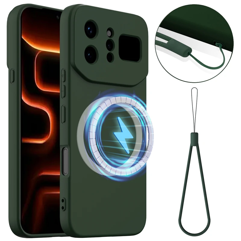 ELVEV Magnetic Soft Premium Silicone Phone Case with Flocking Interior and Strap Protection