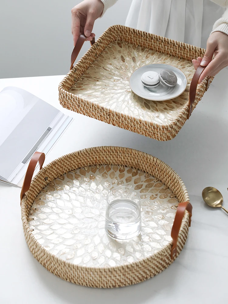 

Imported rattan shell decoration fruit tray creative desktop aromatherapy storage tray home storage tray high-end feeling