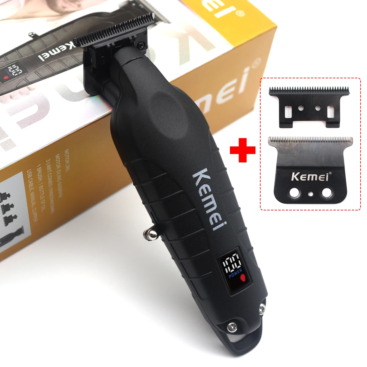 Hair Trimmer Kemei KM-2293 Full Metal Professional Zero Gapped Finishing Machine DLC T-Blade LED Haircut hair trimmer