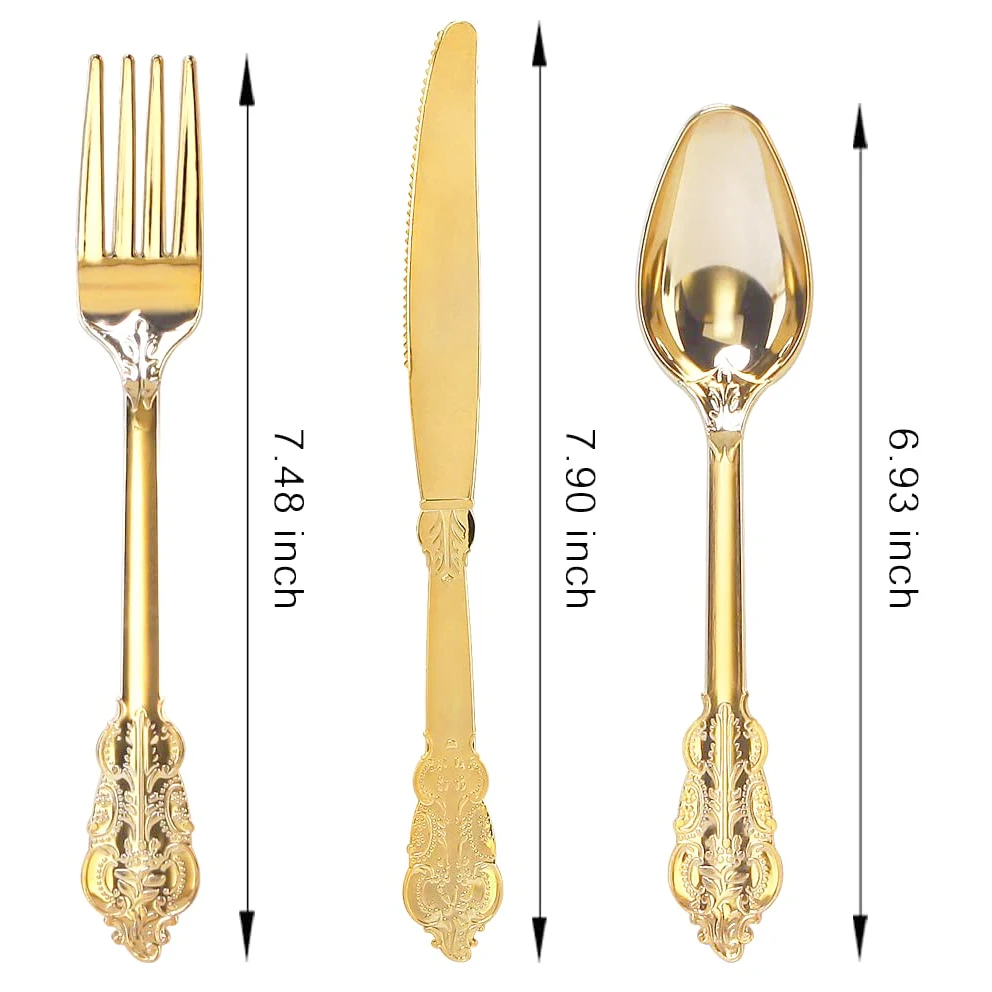 75 Pieces Gold Plastic Silverware- Disposable Flatware -Heavyweight Plastic Cutlery- Includes 25 Forks, 25 Spoons, Knives