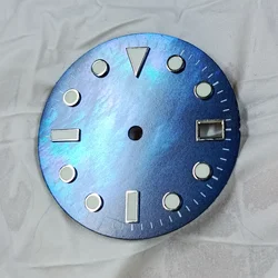 Elegant Luminous Green Shellac Watch Face Accessory with Customizable Logo (Blue)