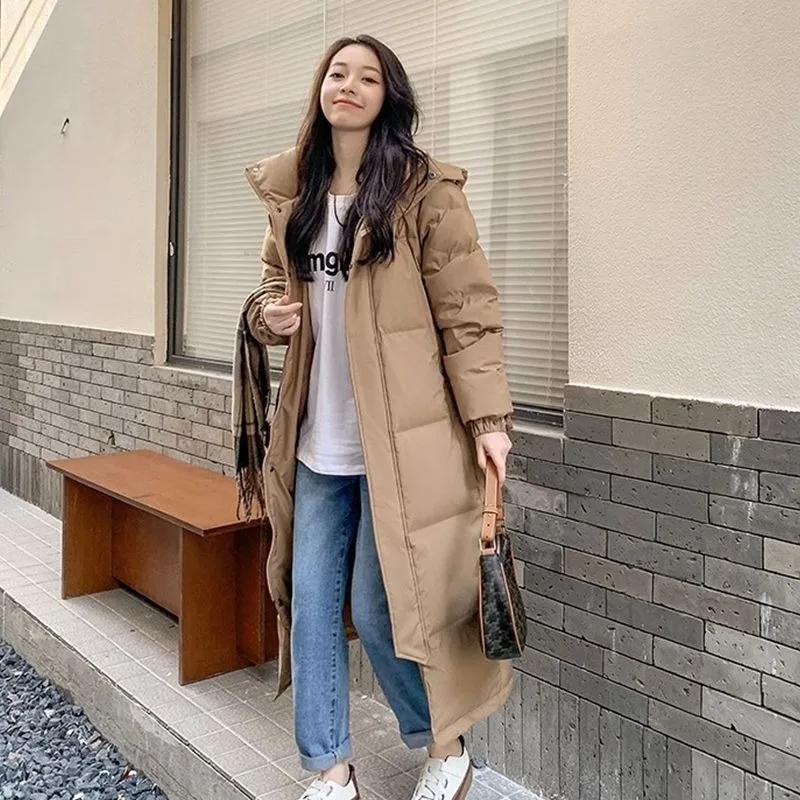 2023 New Women Down Jacket Winter Coat Female Mid Length Version Parkas Loose Thick Warm Outwear Hooded Leisure Time Overcoat