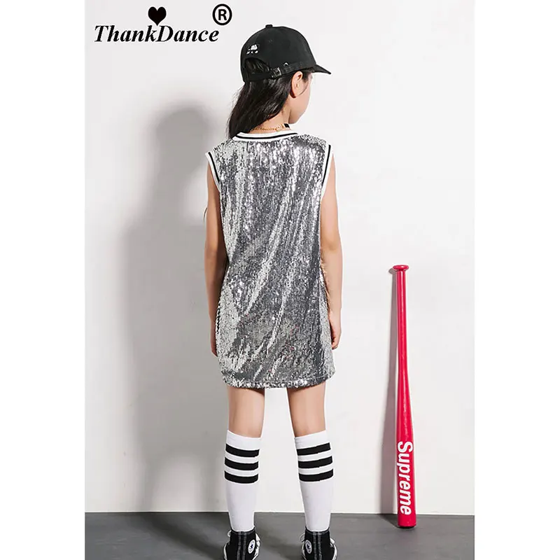 Girls Hip Hop Dance Costume Sequins Glitter Tank Top with Socks For Stage Performance 5-12 Years