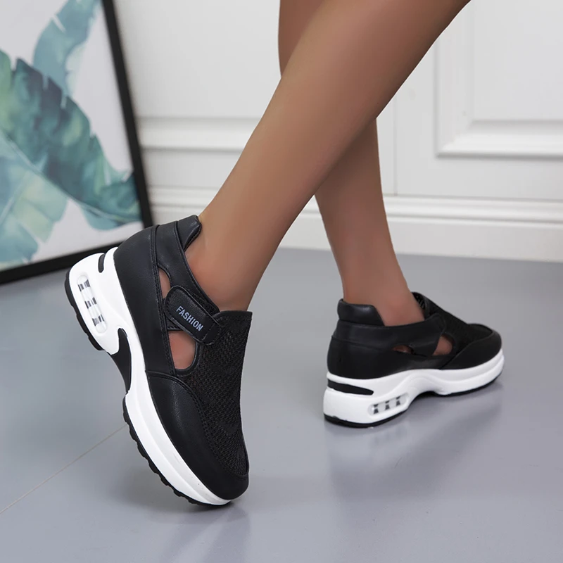New Women Fashion Vulcanized Sneakers Platform Solid Color Flats Ladies Shoes Casual Breathable Wedges Ladies Walking Sneakers