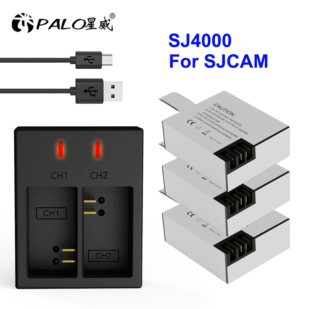 Batteria Palo Pg1050 + Caricatore Doppio Usb Per Sjcam Sj4000 Sj5000 Sj6000 Sj7000 Sj8000 Sj9000 M10 Eken H8 H8R H9 Sports Action Camera