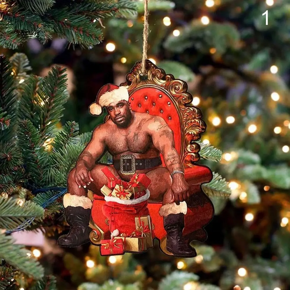 Merry Christmas  Funny Barry Santa Gift Wood Meme A festive Mr. Wood Meme Hanging Ornament