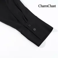 CharmChant Black Satin Asymmetrical Lace Long-Sleeve Shirt for Women Y2k Harajuku Fashion Elegant Sleeveless Shirt Blouse Female - Image 4
