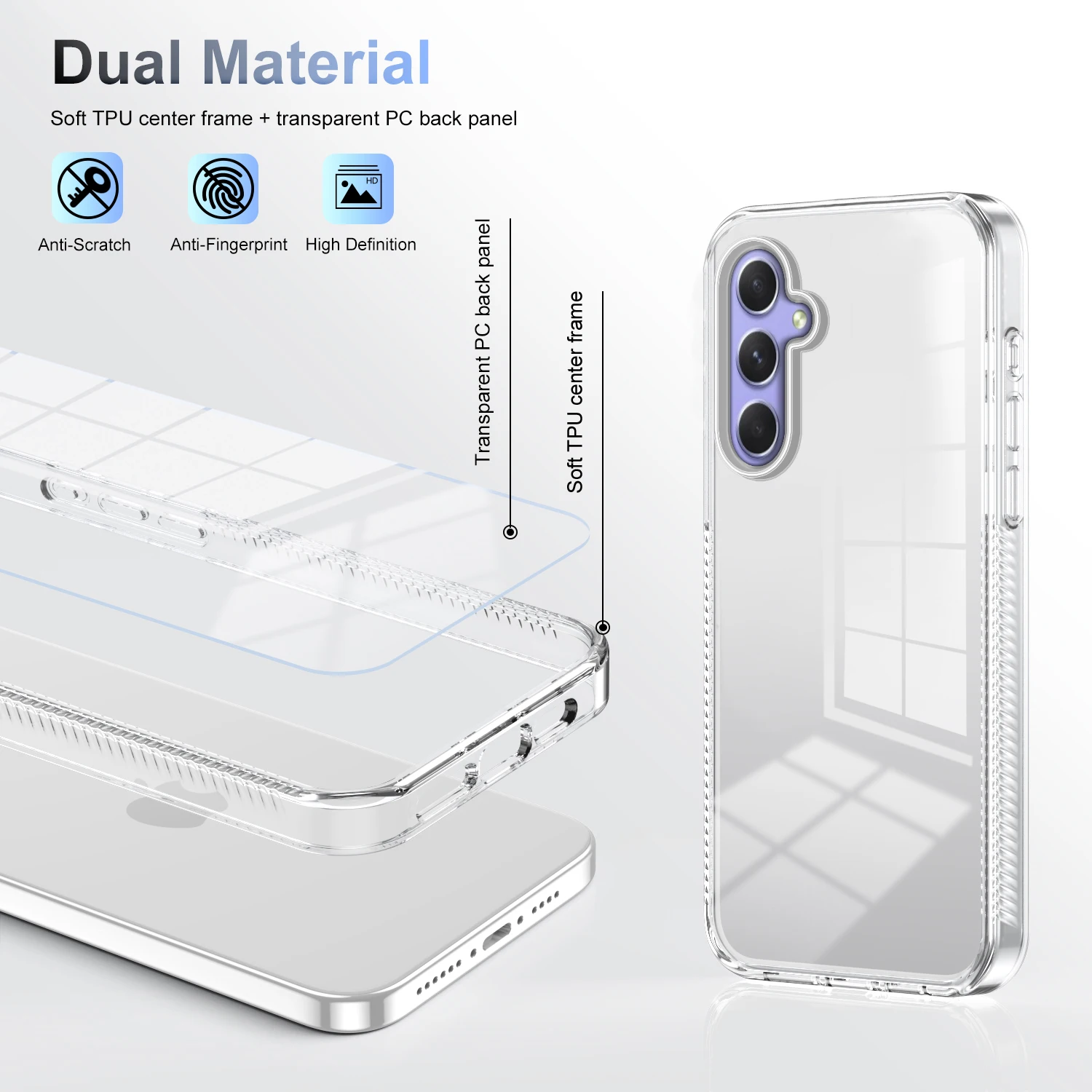 Transparent Anti-slip Soft TPU+PC Clear Case Cover
