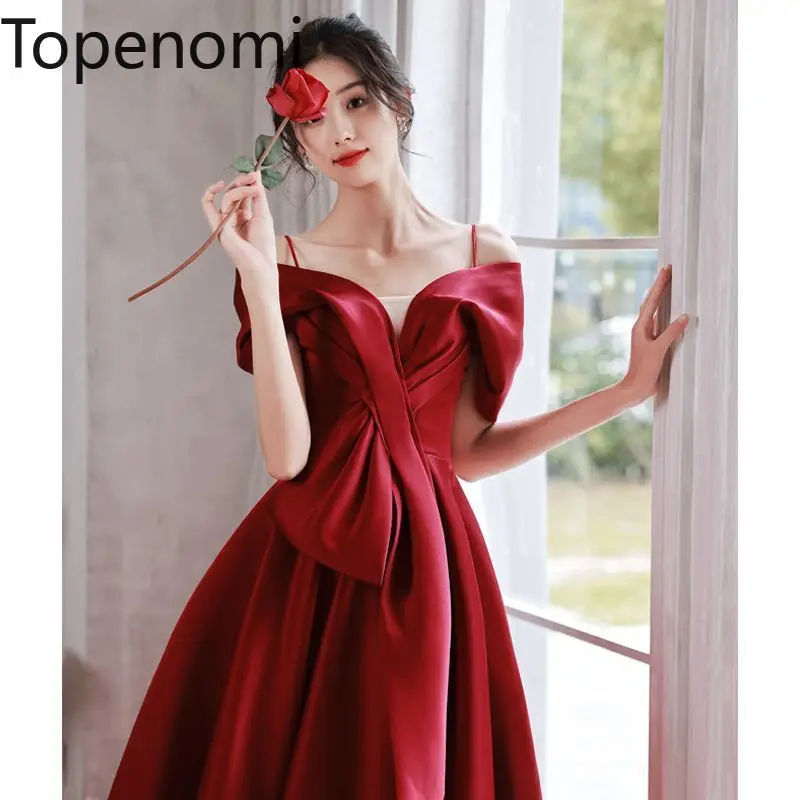 

Topenomi Sweet Party Dress Women 2024 New Satin Suspender Off Shoulder Waist A-line Long Prom Dresses Summer Elegant Bridal Gown