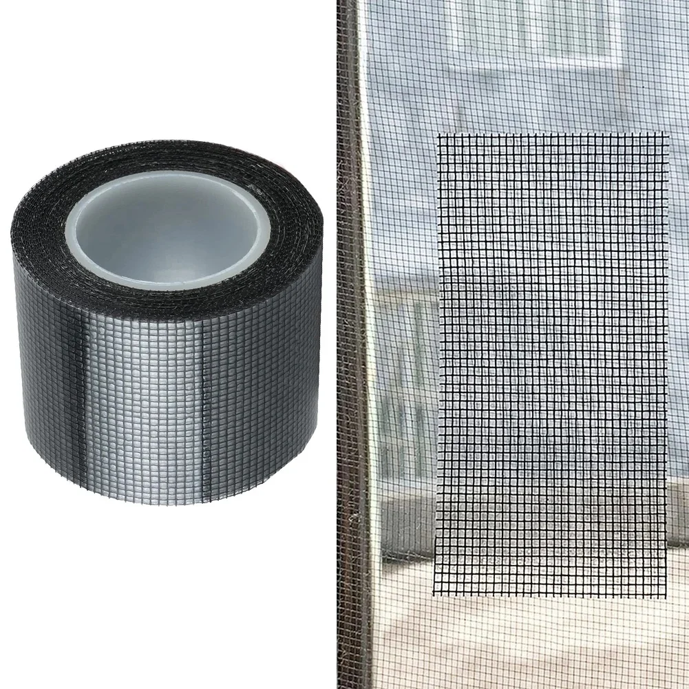 Schwarzer Bildschirm-Fensteraufkleber für Bildschirm-Reparatur-Set, 16,5 Fuß, stark klebendes und wasserdichtes Klebeband, Türvorhang, Moskitonetz, Netz-Patch – Detail 10