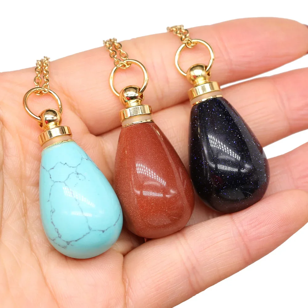 

New Style Natural Stone Turquoise Agate Perfume Bottle Pendant Irregular Semi-Precious For Jewelry Making DIY Necklace Accessory