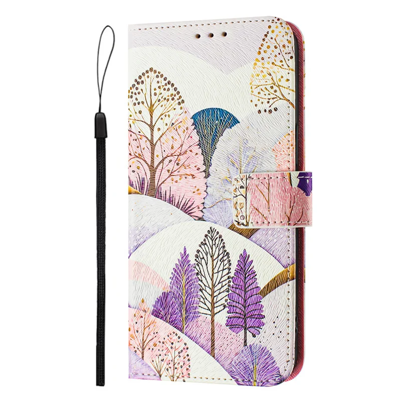 Elegant Leather Flip Case with Wallet & Stand - Painting Design