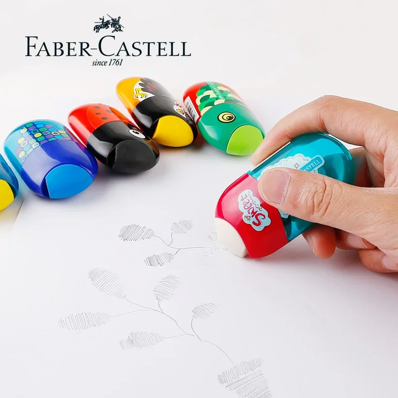 1pc Faber Castell 이중 구멍 연필 깎이 지우개 무당벌레/물고기/독수리 귀여운 학생 문구 다시 학교로