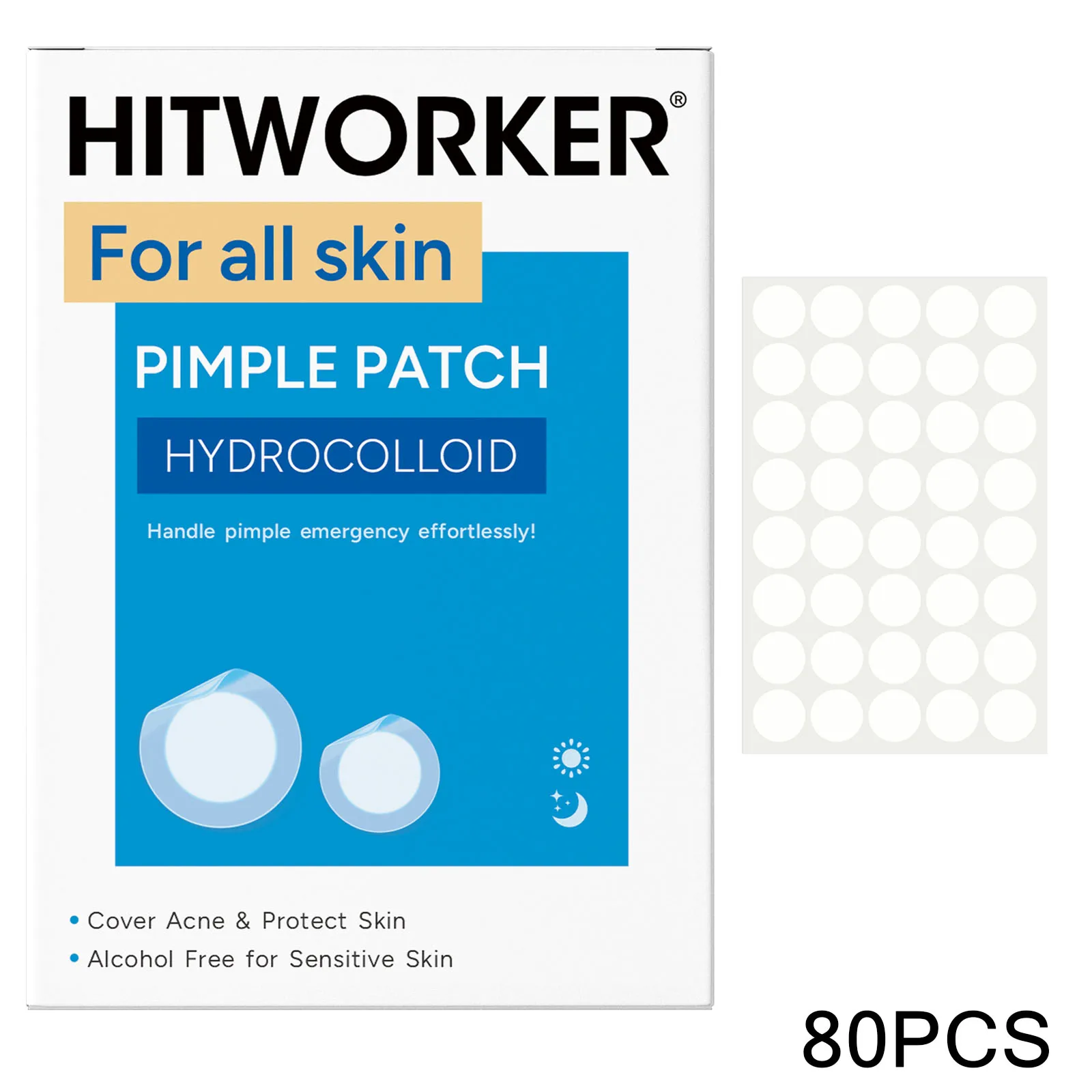 Hydrocolloid Acne Patches - Alcohol-Free, Gentle & Non-Irritating Blemish Cover Stickers, 80/200 Pieces per Box