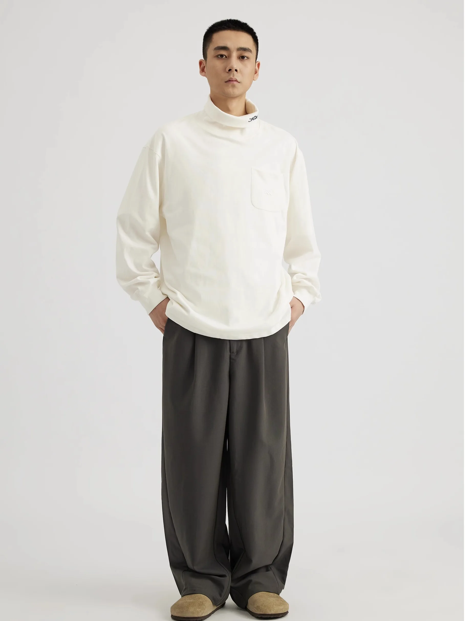 KITH 24 Autumn High Collar Long Sve Embroidered Logo Casual Pure Cotton Base Layer T-irt Men's Comfortable Warm Underwear