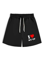 I LOVE MY GF Print Men's Summer Fashionable Drawstring Casual Sports Loose Shorts, Suitable for Sports, Comfortable  Versatile 1