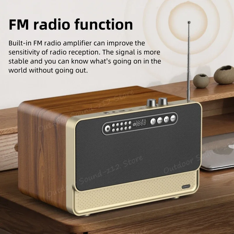Vintage Wooden Desktop Bluetooth Speaker Wireless Card Subwoofer Home Stereo FM Radio Digital Song Support With USB TF Card Slot