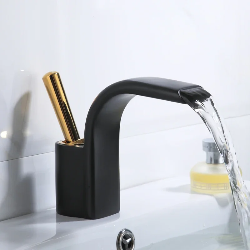 

Bathroom Basin Faucet Brass Sink Mixer Tap Hot & Cold Lavatory Crane Deck Mounted Single Handle Waterfall Water Tap