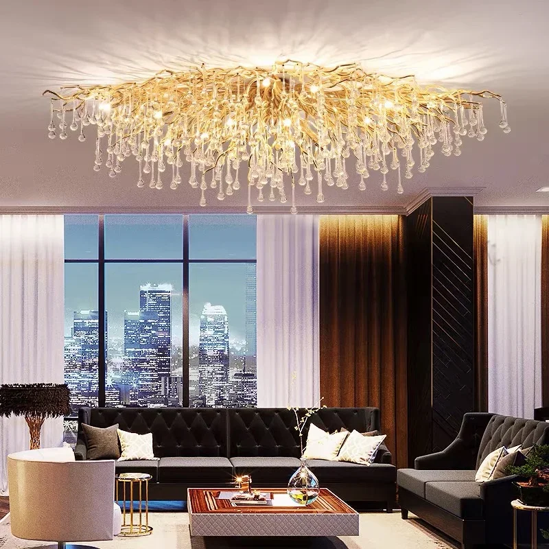Rectangle Luxury Gold Crystal Chandelier For Dining Living Room Lobby Kitchen Table Modern Lurxy Gold Crystal Celling Chandelier chandelier lighting