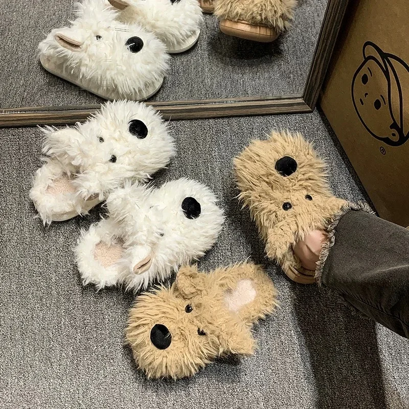 Women's Cute Plush Dog Animal Slippers House Slippers Warm Memory Foam Cotton Cozy Soft Fleece winter Plush Home Slippers Indoor 2