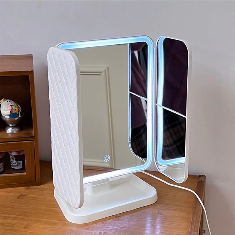 Trifold Makeup Mirror with LED Lights – Smart Complementary Beauty Light for Dorm Dressing 1
