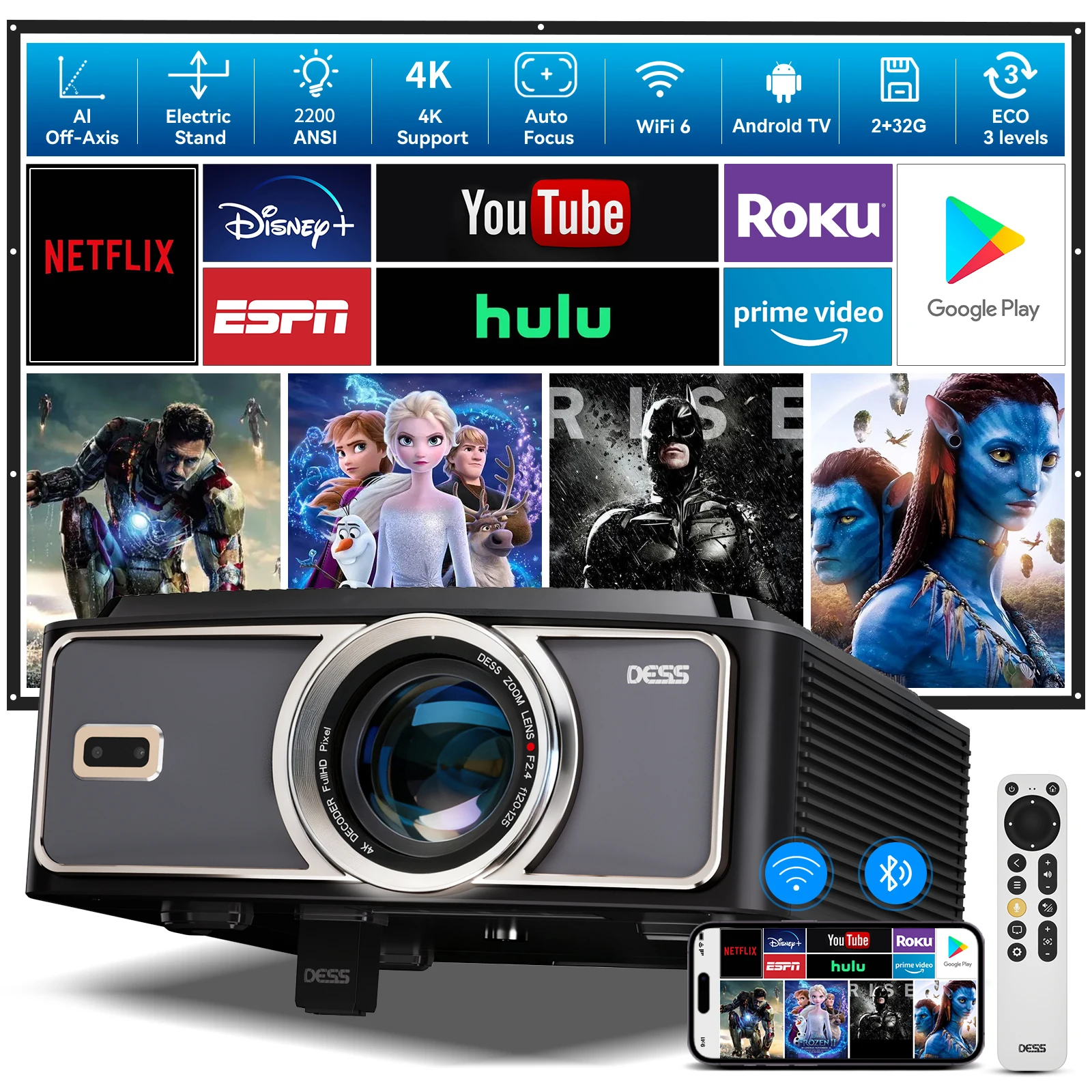 DESS C5 Pro 4K Video Projector Full HD 1080P Smart TV Best