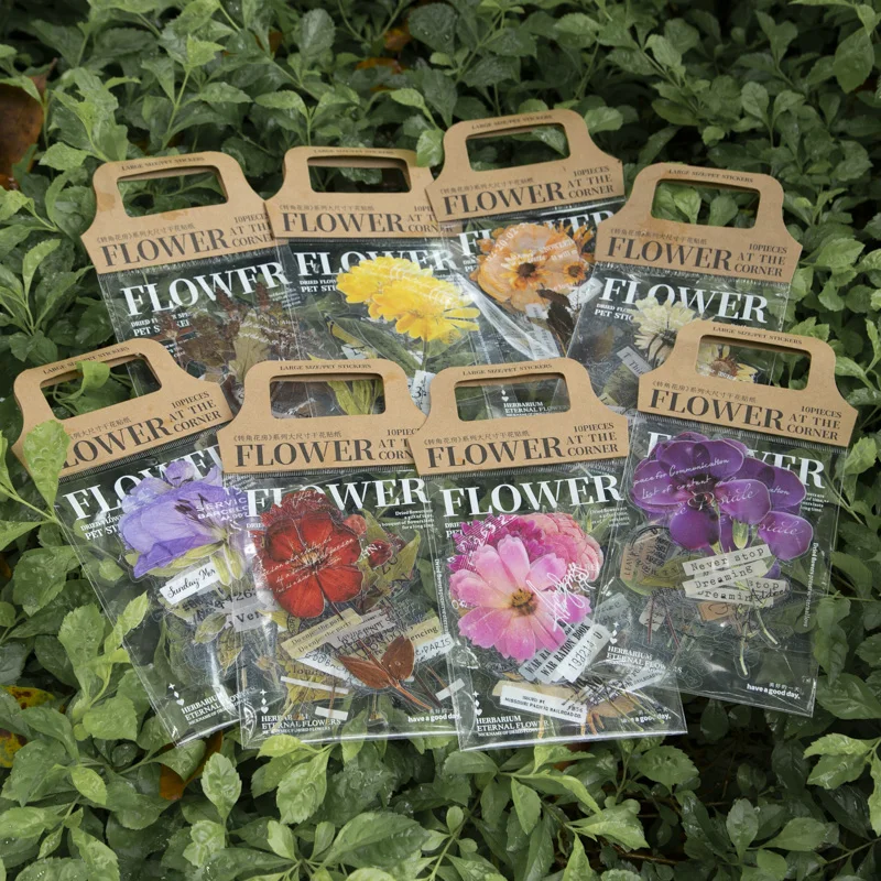 

10 pcs Large size Flowers Stick Labels Stickers aesthetic Creativity Hand Account Scrapbooking hand made Adhesive Diy Sticker