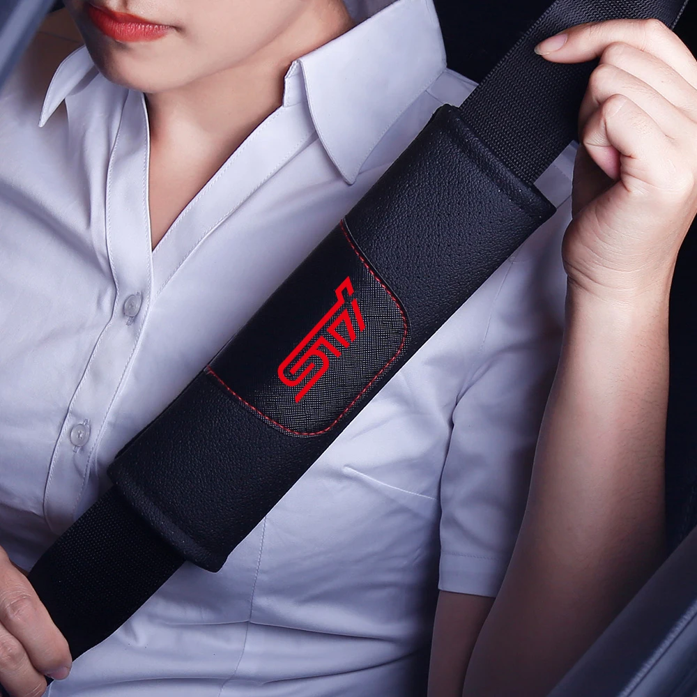 1piece Leather Car Seat Belt Shoulder Pad For Subaru STI OUTBACK WRV BRZ XV Impreza Forester Legacy Ascent safety belt shoulder guard