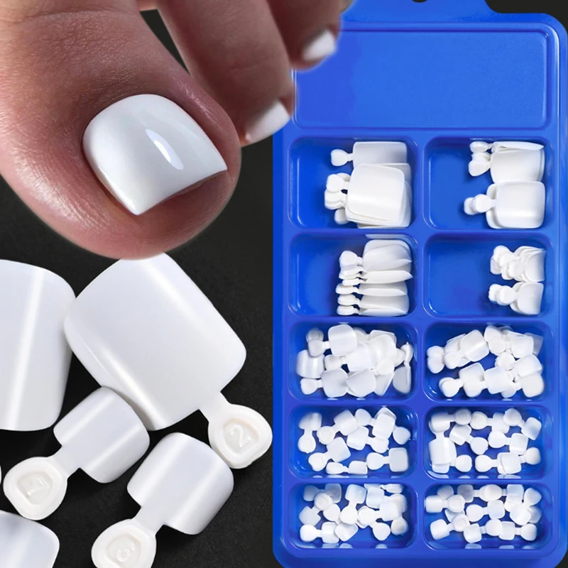 100개입 가짜 발톱 자연스러운 단색 프레스온 풋 풀커버 스퀘어 네일 아트 팁 빠른 착용 네일 매니큐어 도구