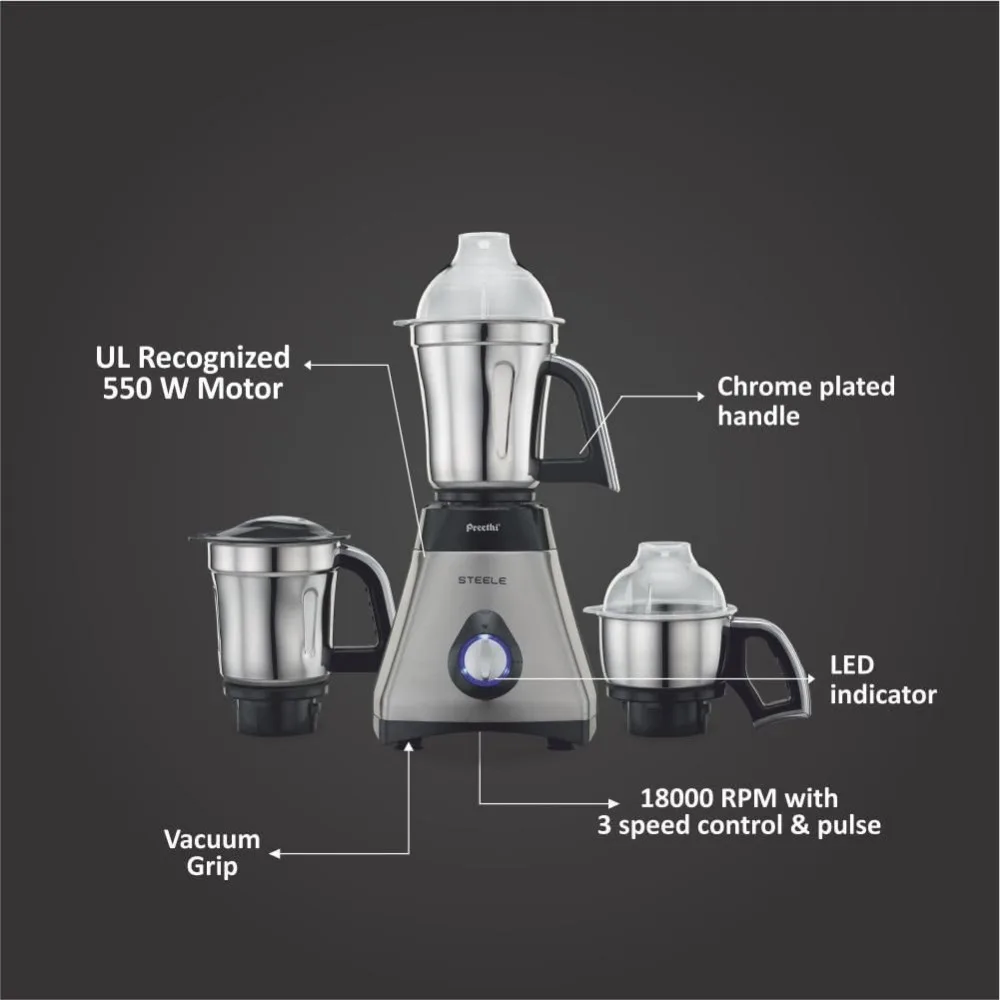 Mixer Grinder, 13 x 8.6 x 12.5 inches, Black, Silver 5