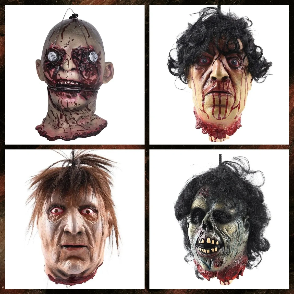 Halloween Cut Off Head Props Horror Bloody  With Wig Realistic Haunted House Party Decor Scary Zombie Hanging Head Accessories