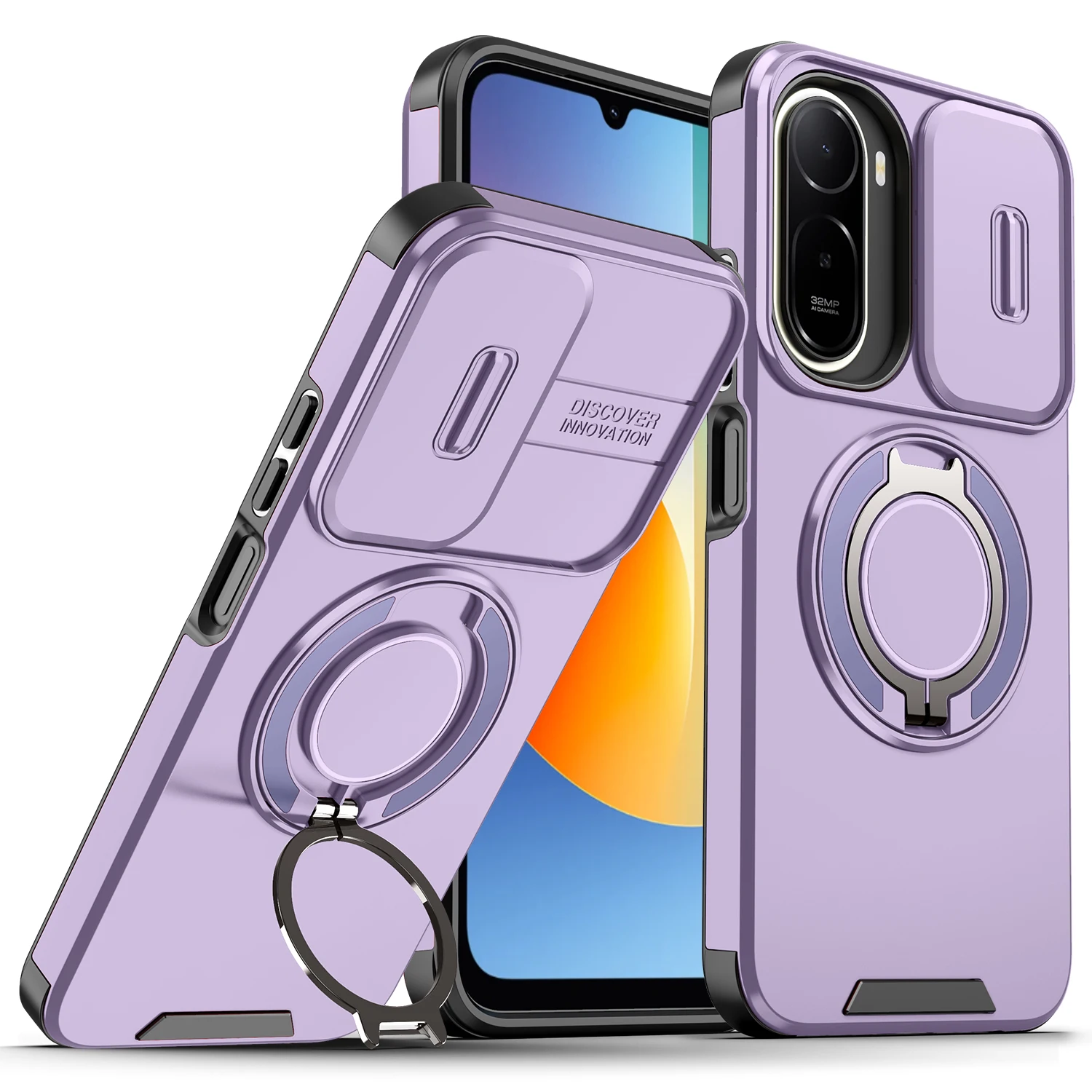 Enhanced Armor Case with Slide Lens Protection and Magnetic Ring Holder