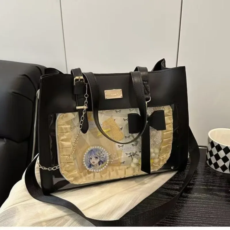 JIAERDI Transparent White Itabag Women Harajuku Aesthetic Leather Shoulder Bags Purse Female Versatile Large Capacity Tote Bag