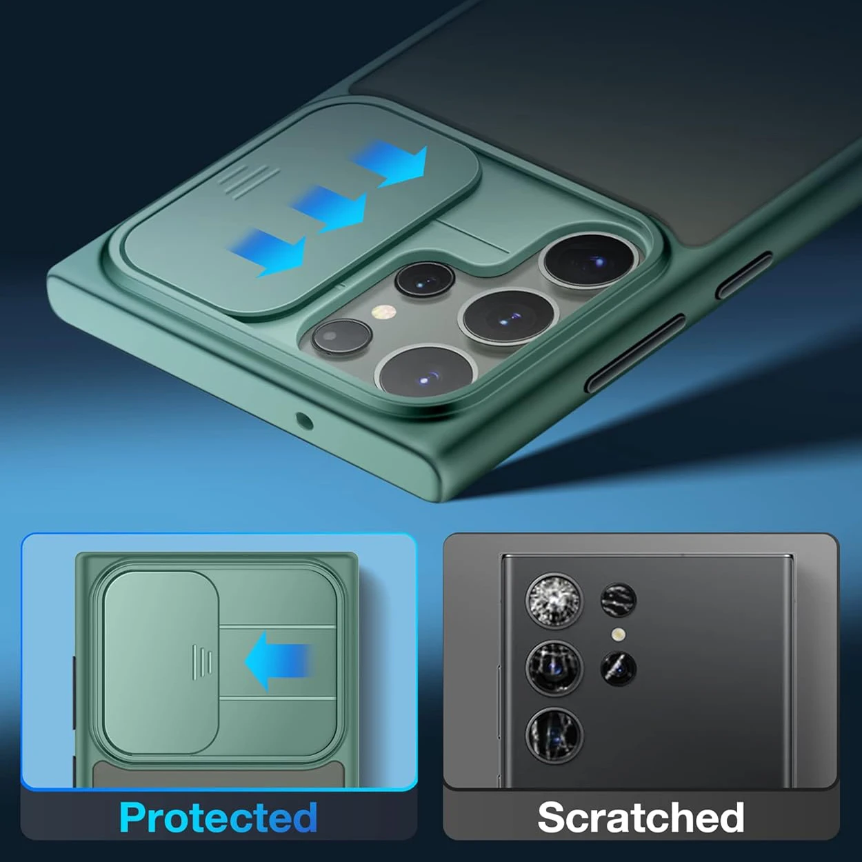 For Samsung Galaxy S23 Ultra Phone Case accessories with Slide Camera Cover Shockproof Protection Slim Translucent Matte Back