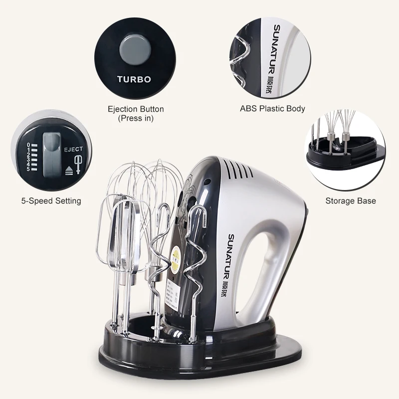 SUNATUR Hand Mixer 110-240V Blender 300W Electric Food Processor 3 in 1 Mixer Kitchen Appliances Machine Mixer for Baking 4