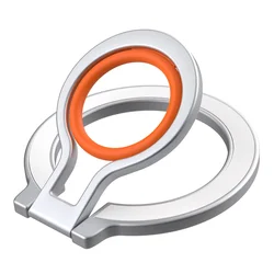 Magnetic Phone Ring Holder and Stand - Universal Smartphone Grip Accessory (White with Orange)