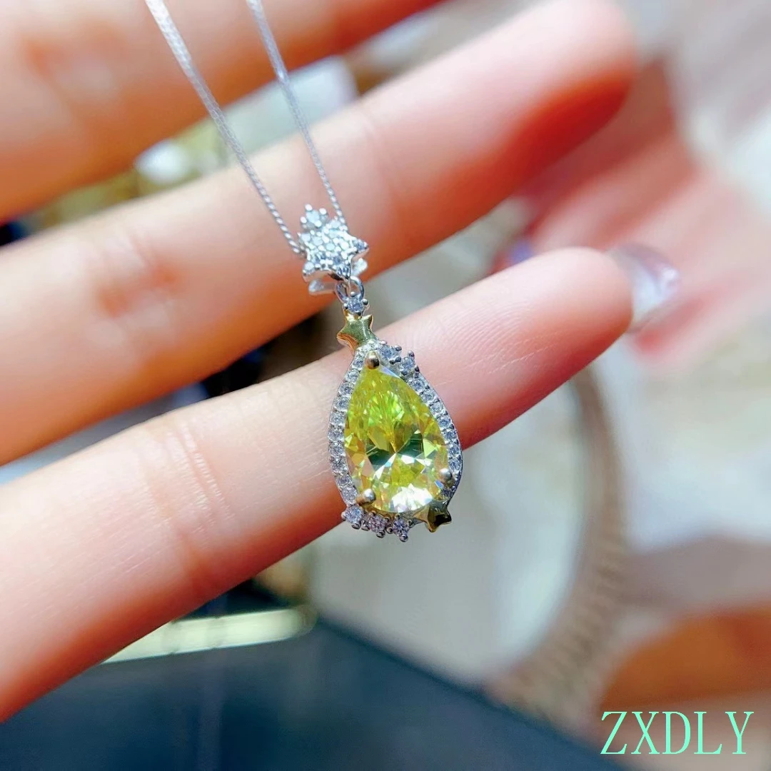 

2023 New Women Necklace Luxury Water drop Yellow Moissanite Pendant For Lady Jewelry Real 925 Silver 3ct Shiny Gem Good Gift