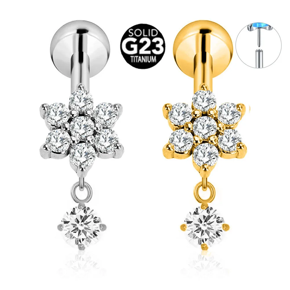ASTM F136 G23 Titan Blütenblätter Tropfen Labret Threadless Piercing Pin Push-in Lip Stud Daith Conch Ohrring 16G 18G 20G